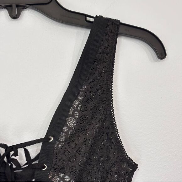 Victorias Secret | Dream Angels Sheer Black Lace Up Thong Teddy Bodysuit Medium - Picture 9 of 16